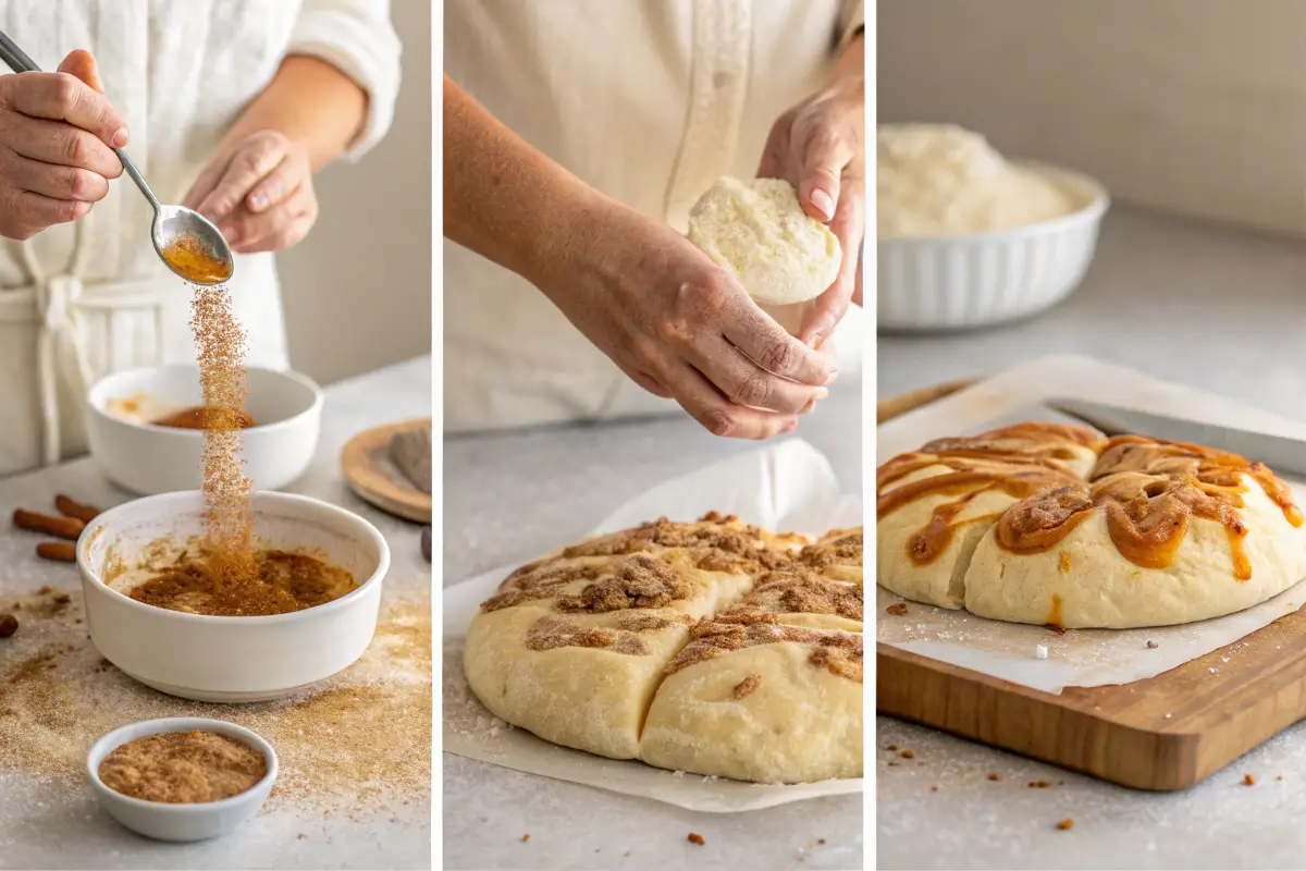 Infographic guide to making glazed cinnamon focaccia step-by-step