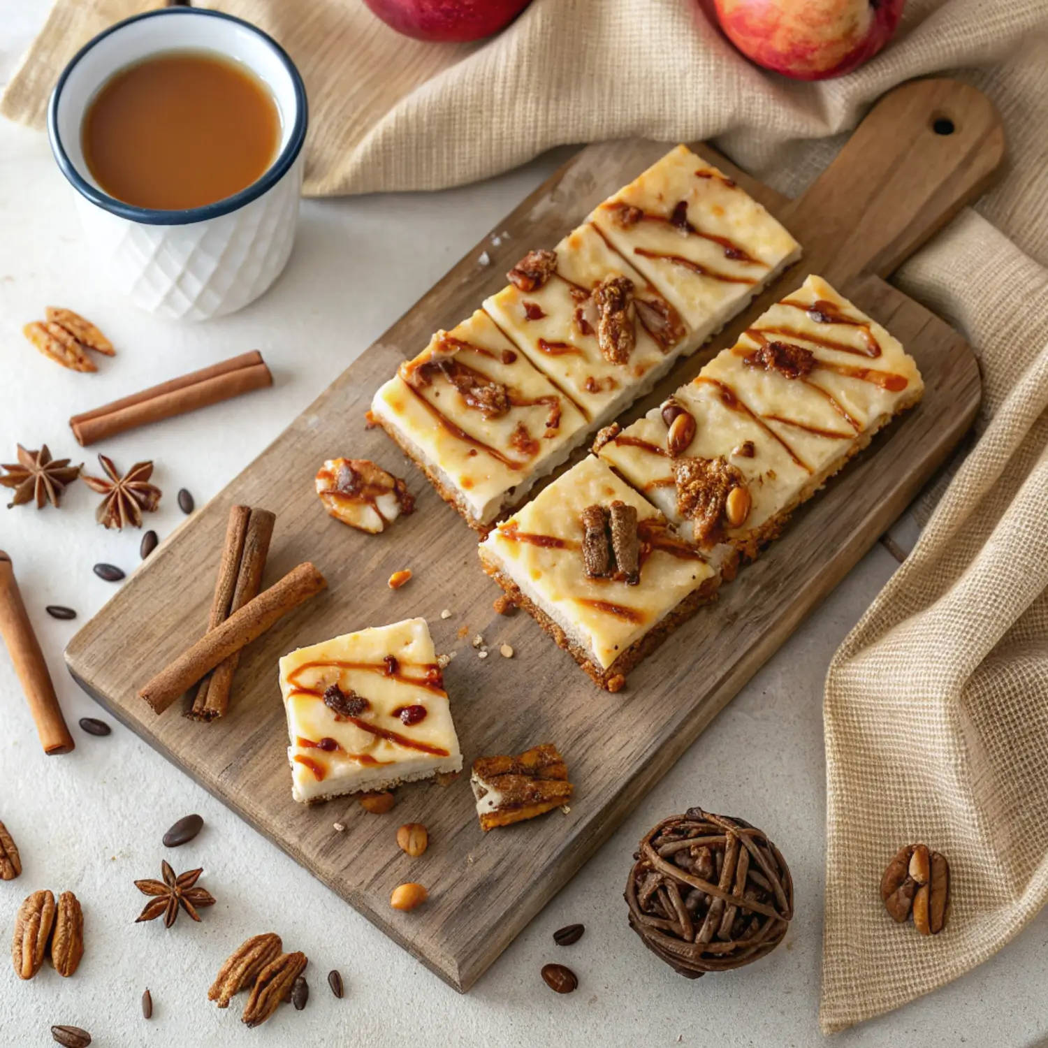A Homemade Fall Dessert That Melts in Your Mouth When it comes to cozy fall desserts, nothing compares to the rich, creamy goodness of Apple Pecan Cheesecake Bars. This homemade treat layers a buttery graham cracker crust, a silky cheesecake filling, warmly spiced apples, and a toasted pecan streusel topping — all in one divine square. If you're looking for an easy dessert that tastes like autumn in every bite, this recipe is your new go-to. In this guide, you'll find everything you need to make Apple Pecan Cheesecake Bars from scratch: a full ingredient breakdown, step-by-step instructions, helpful baking tips, and answers to the most common questions. Whether you're baking for Thanksgiving, a holiday potluck, or just a cozy night in, this dessert is guaranteed to impress. 🥧 Why You’ll Love This Recipe Easy to Make at Home: No need for a springform pan or water bath! Perfect Fall Flavor: Apples, cinnamon, brown sugar, and pecans bring all the cozy vibes. Make-Ahead Friendly: These bars are great for preparing in advance. Crowd-Pleasing: A hit with both cheesecake lovers and apple dessert fans alike. 📌 Primary Keyword: Apple Pecan Cheesecake Bars LSI Keywords: apple pecan dessert fall cheesecake bars easy apple cheesecake bars pecan crumble cheesecake spiced apple cream cheese bars autumn dessert squares 📝 Ingredients You'll Need For the Crust: 1 ½ cups graham cracker crumbs (about 10 full sheets) ¼ cup granulated sugar ½ cup unsalted butter, melted For the Cheesecake Layer: 16 oz cream cheese, softened ½ cup granulated sugar 2 large eggs 1 tsp vanilla extract ¼ cup sour cream For the Apple Layer: 2 medium apples, peeled and finely diced (Granny Smith or Honeycrisp work best) 2 tbsp brown sugar 1 tsp cinnamon ¼ tsp nutmeg 1 tsp lemon juice For the Pecan Streusel Topping: ½ cup chopped pecans ⅓ cup all-purpose flour ⅓ cup brown sugar ¼ cup unsalted butter, cold and cubed ½ tsp cinnamon 🍽️ Step-by-Step Instructions 🔹 Step 1: Prepare the Crust Preheat your oven to 325°F (163°C). Line a 9x9-inch baking pan with parchment paper, leaving an overhang for easy removal. In a bowl, mix graham cracker crumbs, sugar, and melted butter until combined. Press the mixture firmly into the bottom of the prepared pan. Bake for 8–10 minutes until lightly golden. Set aside to cool slightly. 🔹 Step 2: Make the Cheesecake Filling In a large bowl, beat the softened cream cheese until smooth. Add sugar, and beat until well incorporated. Mix in eggs one at a time, then add vanilla and sour cream. Pour the cheesecake mixture over the cooled crust and spread evenly. 🔹 Step 3: Prepare the Apple Layer In a small bowl, toss diced apples with brown sugar, cinnamon, nutmeg, and lemon juice. Evenly sprinkle the apple mixture over the cheesecake layer. 🔹 Step 4: Add the Pecan Streusel In another bowl, combine flour, brown sugar, chopped pecans, cinnamon, and cold cubed butter. Use your fingers or a pastry cutter to form coarse crumbs. Sprinkle the streusel topping over the apples. 🔹 Step 5: Bake Bake the bars at 325°F (163°C) for 40–45 minutes, or until the center is set and doesn’t jiggle. Cool completely at room temperature, then refrigerate for at least 4 hours (preferably overnight). 🔹 Step 6: Slice and Serve Lift the bars out using the parchment paper, slice into squares, and serve chilled or at room temp. 🍂 Pro Tips for Perfect Apple Pecan Cheesecake Bars Use room temperature cream cheese to avoid lumps. Dice apples finely for even baking and better texture. Don’t skip chilling — cheesecake needs time to set for clean slices. Line your pan well with parchment for stress-free removal. Make a double batch — they’ll disappear fast! ❌ Common Mistakes to Avoid Overbaking the cheesecake: This results in a dry, cracked texture. Stop baking when the center is just set. Not cooling before chilling: Placing hot cheesecake in the fridge can create condensation and ruin the texture. Cutting too early: Chilling is crucial for firmness and clean cuts. Using tart apples without balancing: If using Granny Smith, don’t skip the sugar and lemon juice combo. 📊 Nutritional Information (Per Serving – based on 16 squares) Nutrient Amount Calories 295 kcal Total Fat 20g Saturated Fat 11g Cholesterol 65mg Sodium 160mg Total Carbohydrates 26g Dietary Fiber 1g Sugars 17g Protein 4g Calcium 5% DV Note: Nutritional values are approximate and may vary based on specific ingredients used. 🔄 Tips & Variations 🥄 Swaps and Add-Ins Crust Options: Try using vanilla wafers, shortbread cookies, or crushed pecans for variety. Add caramel drizzle for a richer, decadent touch. Maple syrup in the topping gives a sweet, earthy flavor perfect for fall. 🍏 Apple Options Best apples: Granny Smith (for tart), Honeycrisp (for sweet), or a mix of both. Make it even more festive with dried cranberries or chopped dates. 🍫 Want More Indulgence? Add a swirl of caramel sauce or dulce de leche into the cheesecake layer. Mix in mini chocolate chips for a sweet surprise. 🧊 Storage & Reheating Instructions Storage: Refrigerator: Store in an airtight container for up to 5 days. Freezer: Wrap bars tightly in plastic wrap and foil. Freeze for up to 2 months. Thaw overnight in the fridge. Reheating (Optional): These bars are best served chilled, but you can warm them slightly in the microwave for 10–15 seconds if you prefer them soft. ❓ Frequently Asked Questions 1. Can I make Apple Pecan Cheesecake Bars ahead of time? Absolutely! In fact, they taste even better the next day. Prepare and refrigerate overnight before slicing and serving. 2. What’s the best type of apple to use? Granny Smith apples hold their shape and add a nice tart contrast, while Honeycrisp gives a sweeter balance. Use a mix for the best flavor. 3. Can I make these gluten-free? Yes! Use gluten-free graham crackers for the crust and gluten-free flour for the topping. The rest of the ingredients are naturally gluten-free. 4. Can I make this into a full cheesecake instead of bars? You can! Use a 9-inch springform pan and bake for about 55–65 minutes. The result will be thicker, so allow extra chilling time. 📣 Save & Share This Irresistible Dessert! If these Apple Pecan Cheesecake Bars made your mouth water, don’t keep the goodness to yourself! 📌 Save this recipe to Pinterest, share it on social media, or send it to a fellow fall dessert lover. Whether you're planning a holiday gathering or a cozy weekend bake, these bars are sure to be a standout hit.